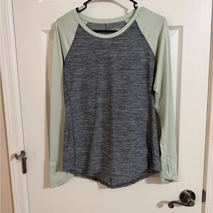 The North Face Gray and Light (Mint) Green Raglan Long Sleeve Tee
